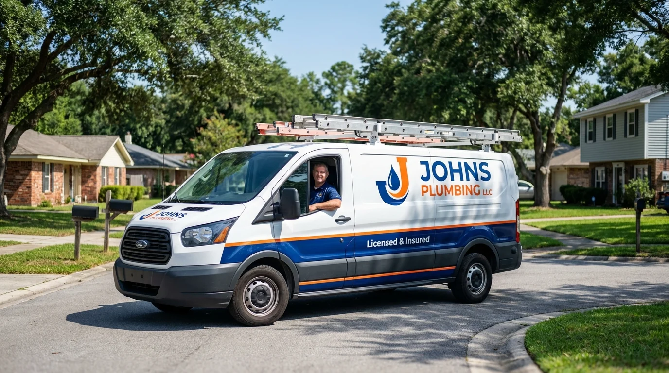 Johns Plumbing LLC service van in West Paris, ME
