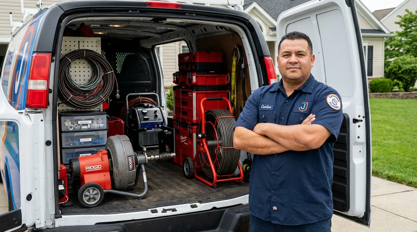 Professional drain cleaning equipment and Johns Plumbing LLC plumber in West Paris