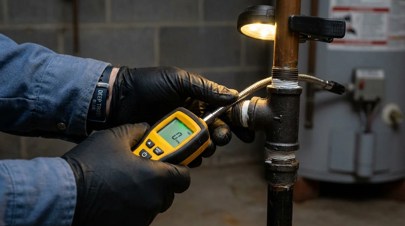Gas leak detection with electronic sniffer by Johns Plumbing LLC in West Paris
